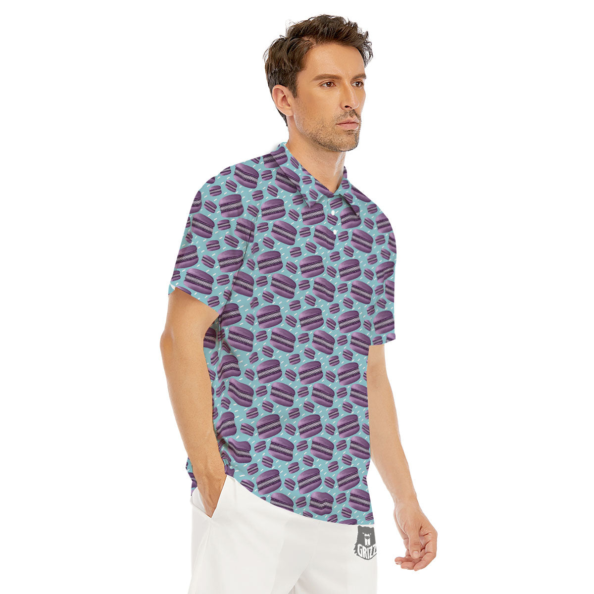 French Macarons Print Pattern Men's Golf Shirts-grizzshop