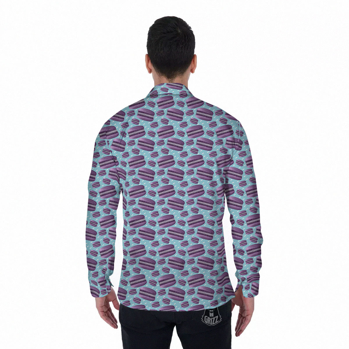 French Macarons Print Pattern Men's Long Sleeve Shirts-grizzshop