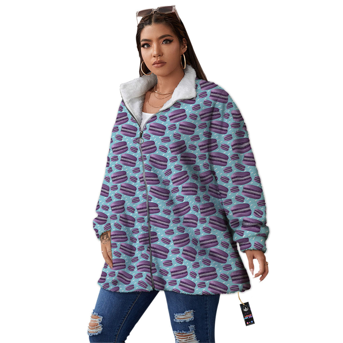 French Macarons Print Pattern Women's Sherpa Jacket-grizzshop