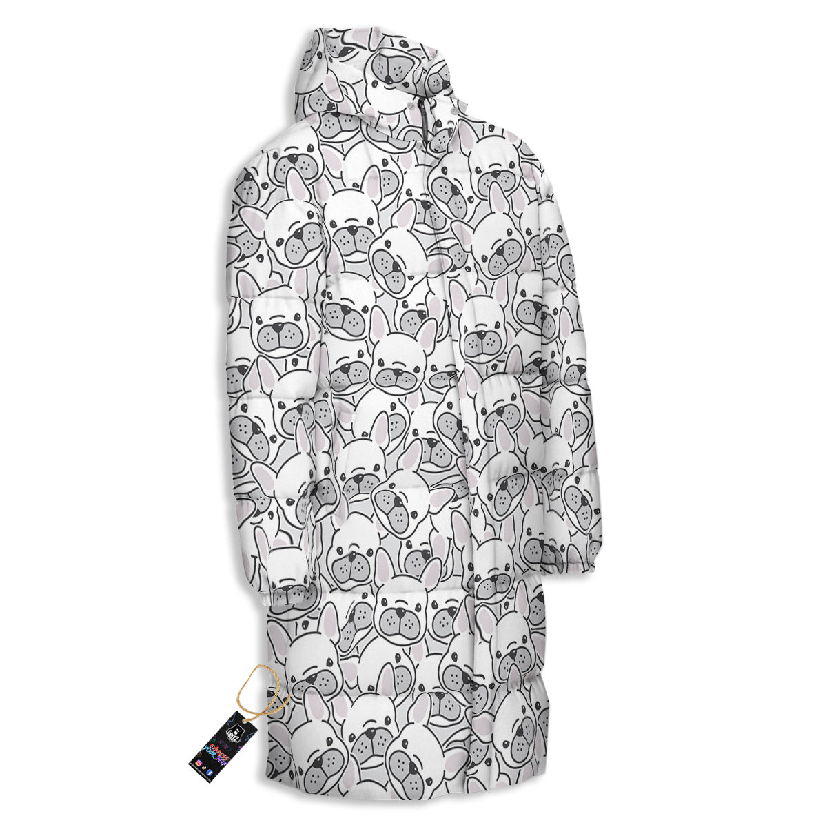French Bulldog Cartoon Print Pattern Long Down Jacket