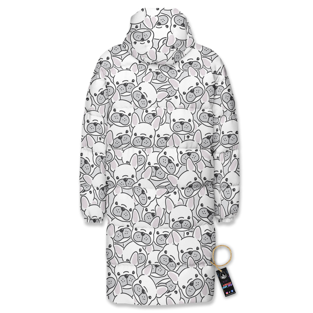 French Bulldog Cartoon Print Pattern Long Down Jacket