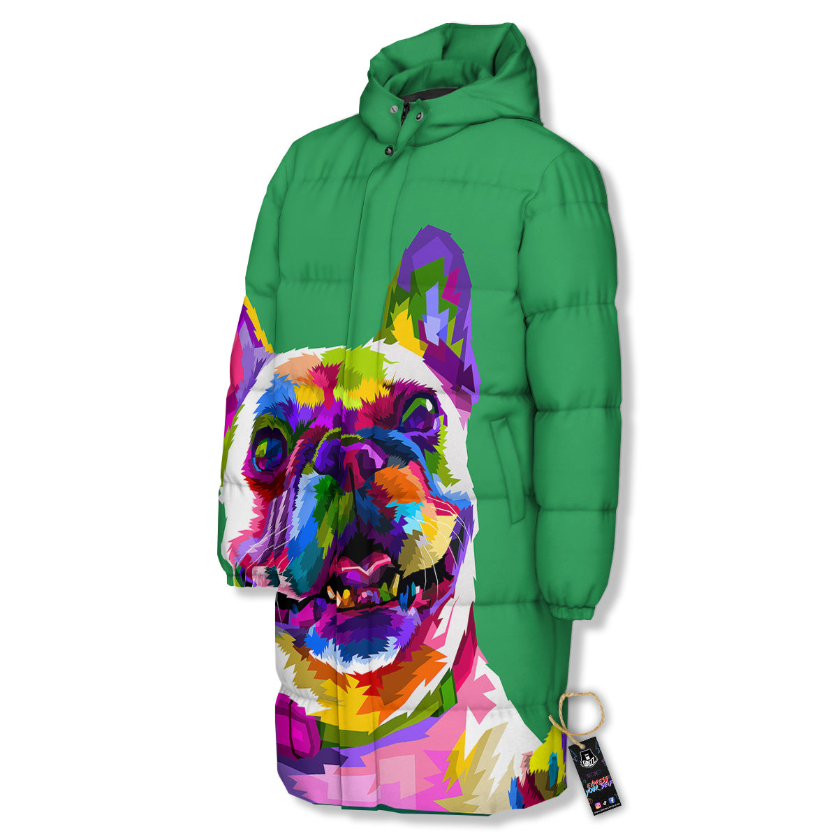 French Bulldog Coloful Print Long Down Jacket