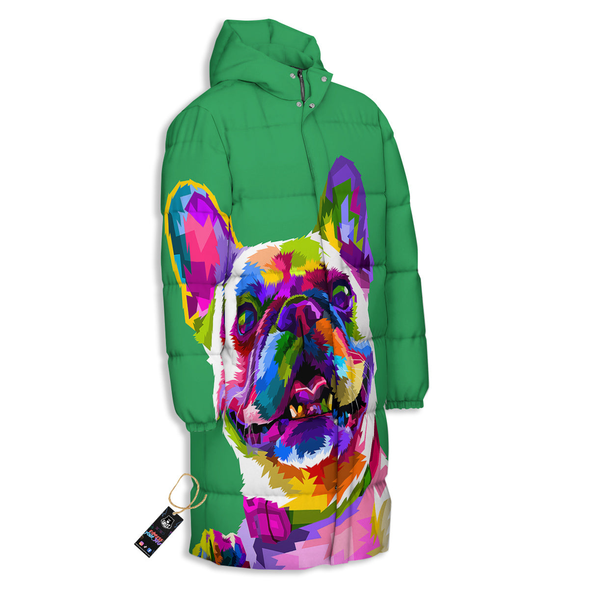 French Bulldog Coloful Print Long Down Jacket