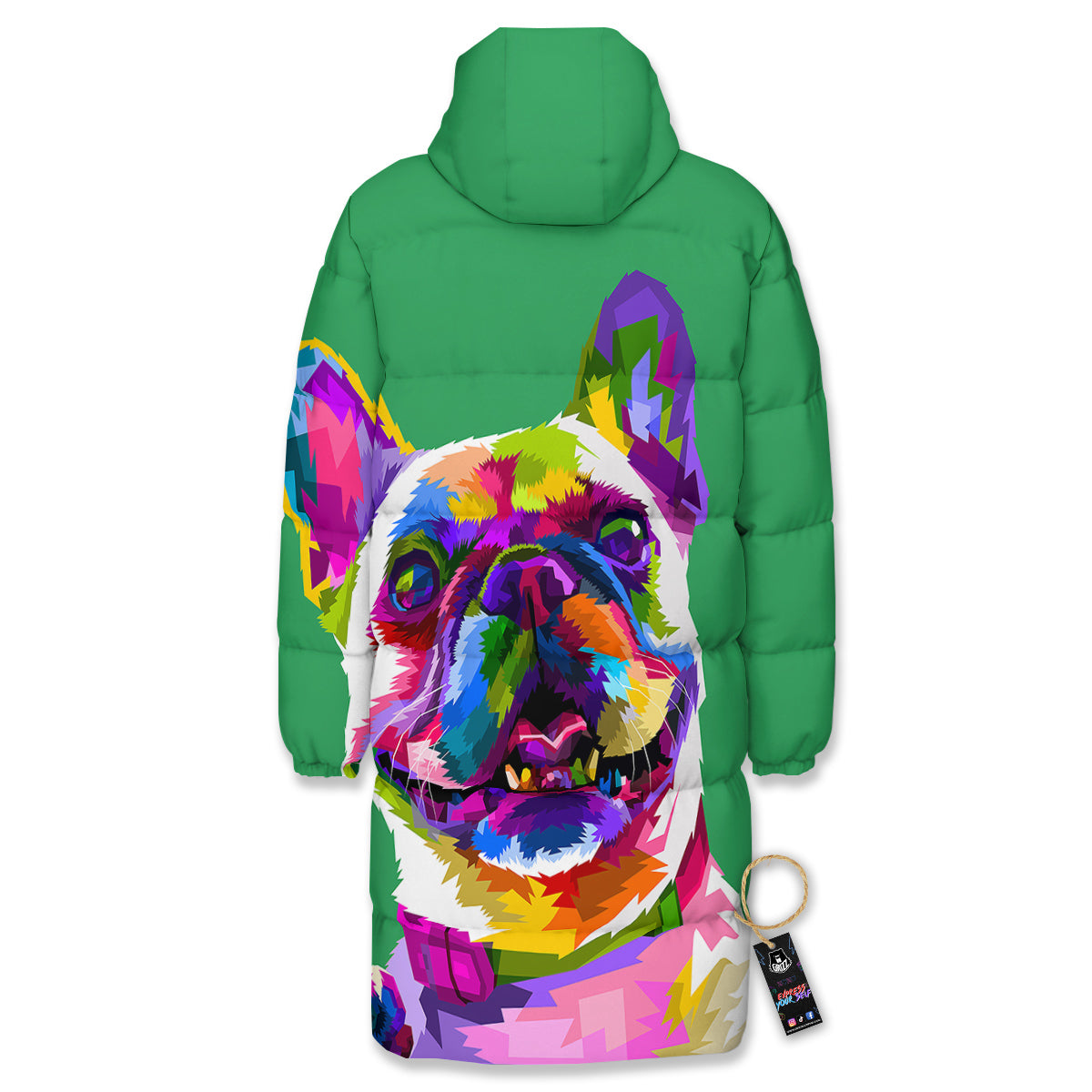 French Bulldog Coloful Print Long Down Jacket