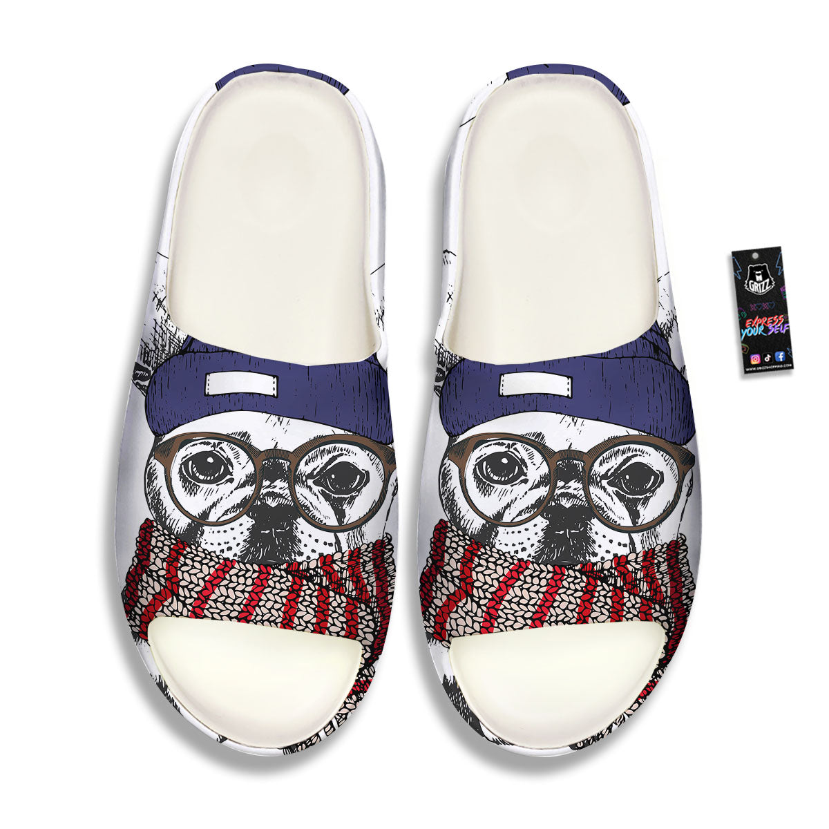 French Bulldog Wearing Glasses Print Sandals-grizzshop