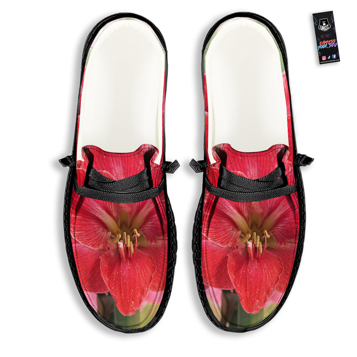 Fresh Amaryllis Print Black Loafers-grizzshop