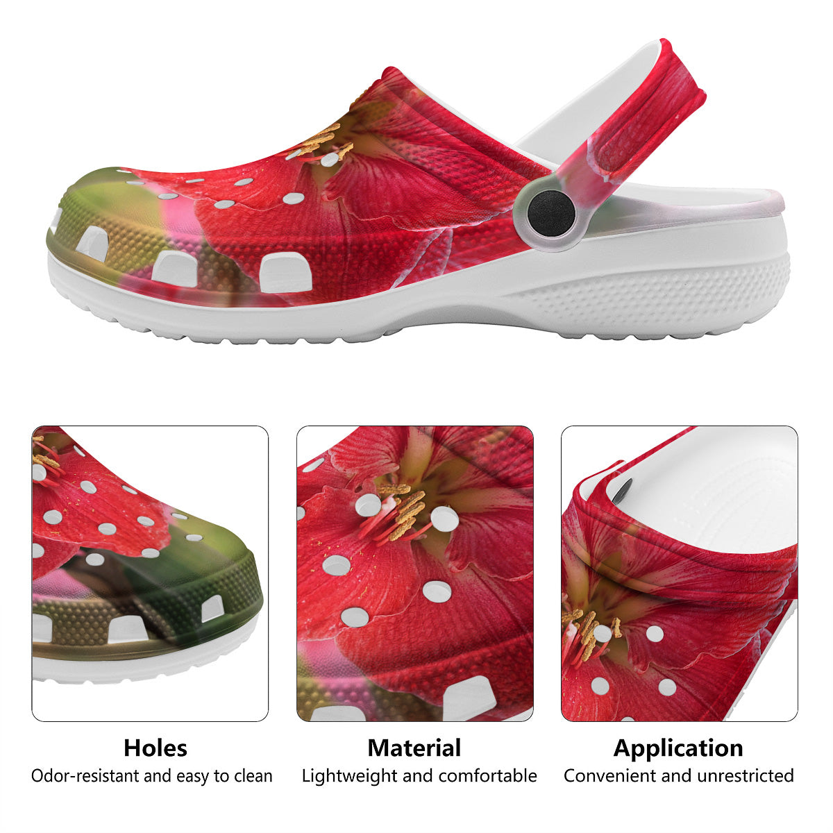 Fresh Amaryllis Print Clog-grizzshop