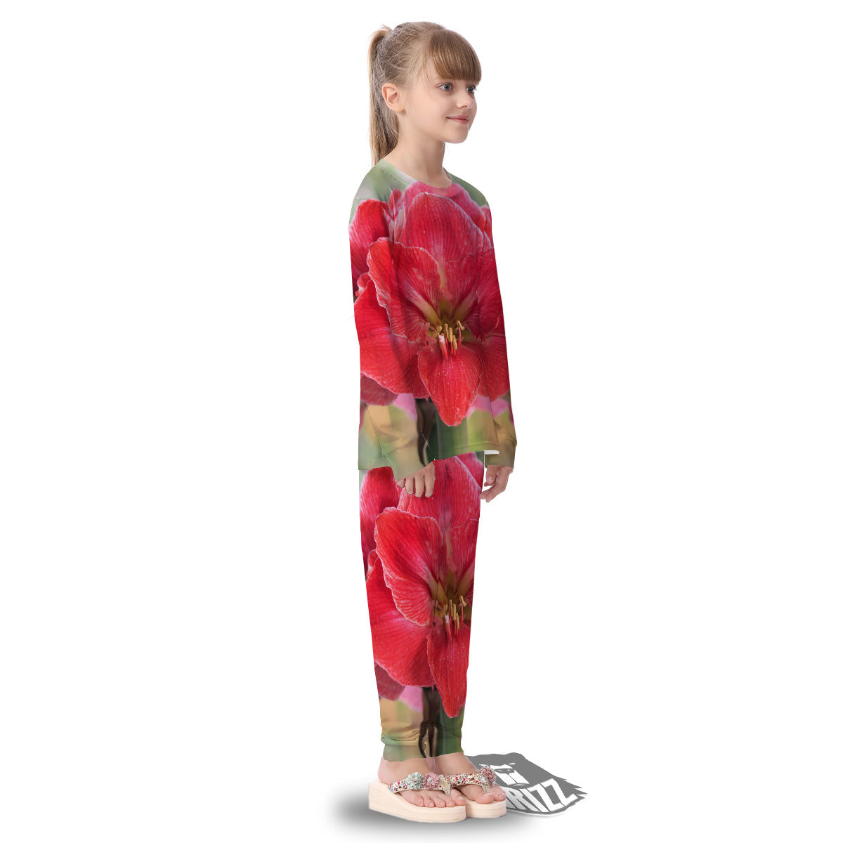 Fresh Amaryllis Print Kid's Pajamas-grizzshop