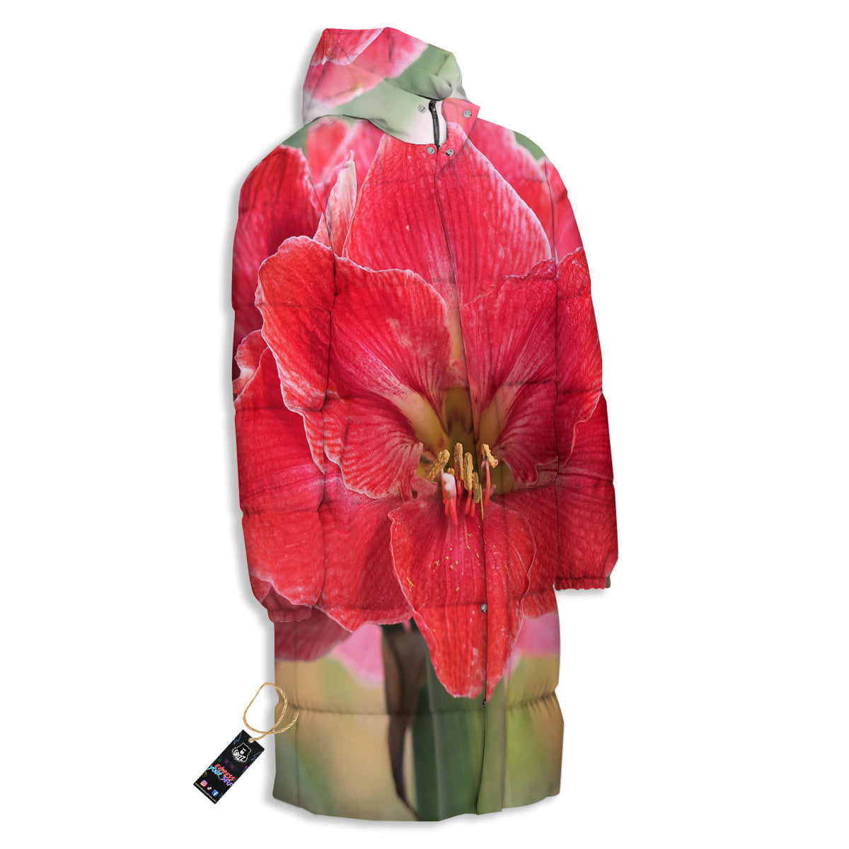 Fresh Amaryllis Print Long Down Jacket-grizzshop