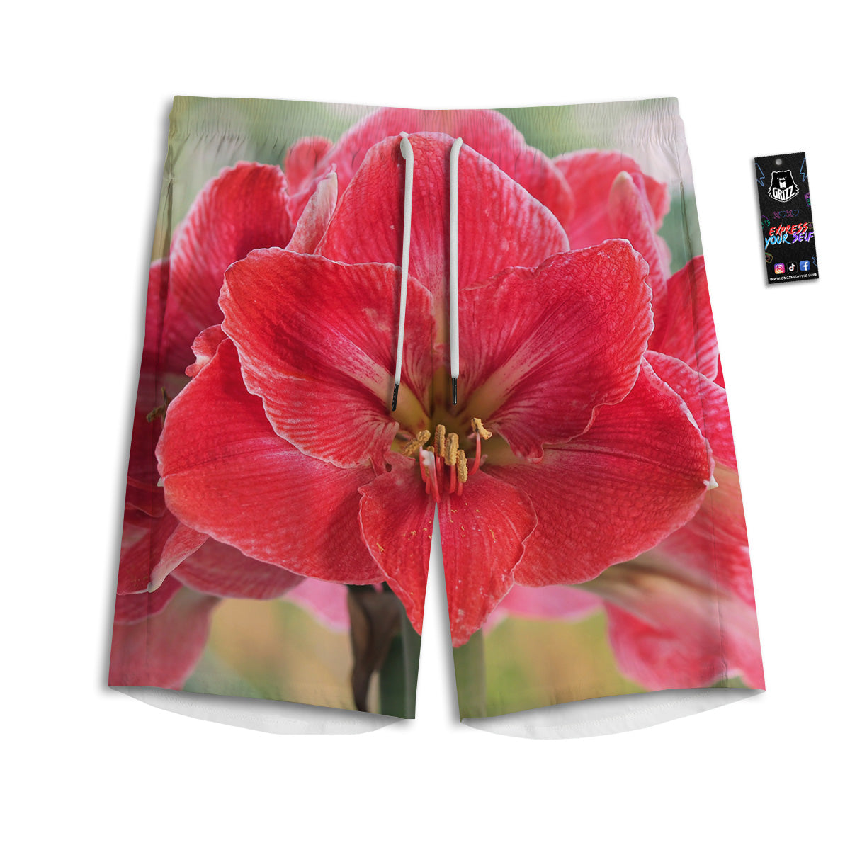 Fresh Amaryllis Print Men's Athletic Shorts