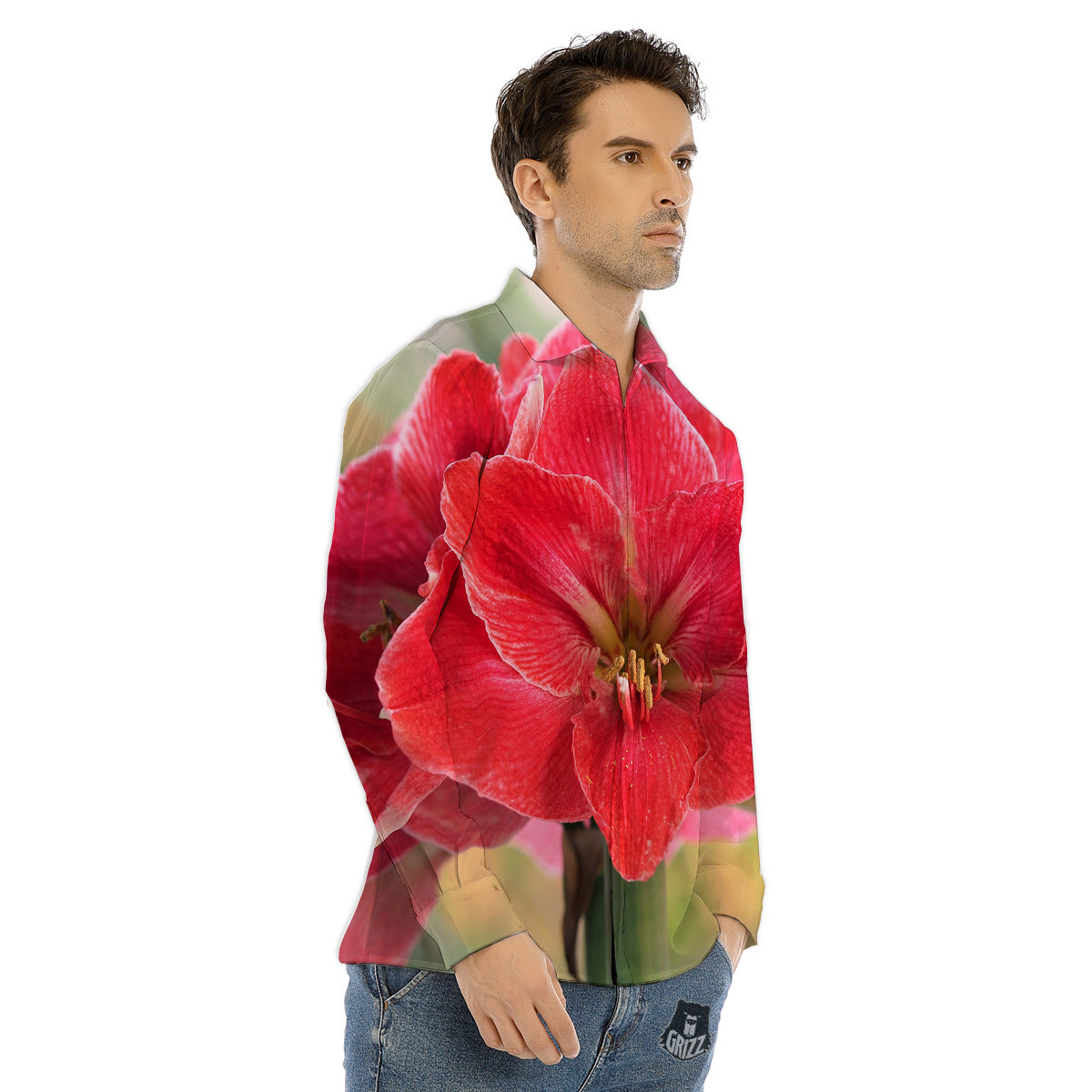 Fresh Amaryllis Print Men's Dress Shirts-grizzshop