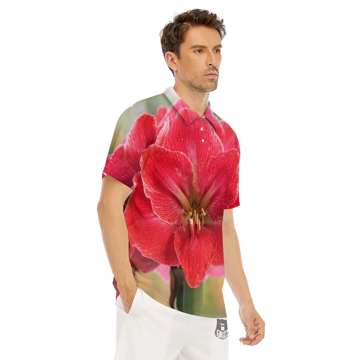 Fresh Amaryllis Print Men's Golf Shirts-grizzshop