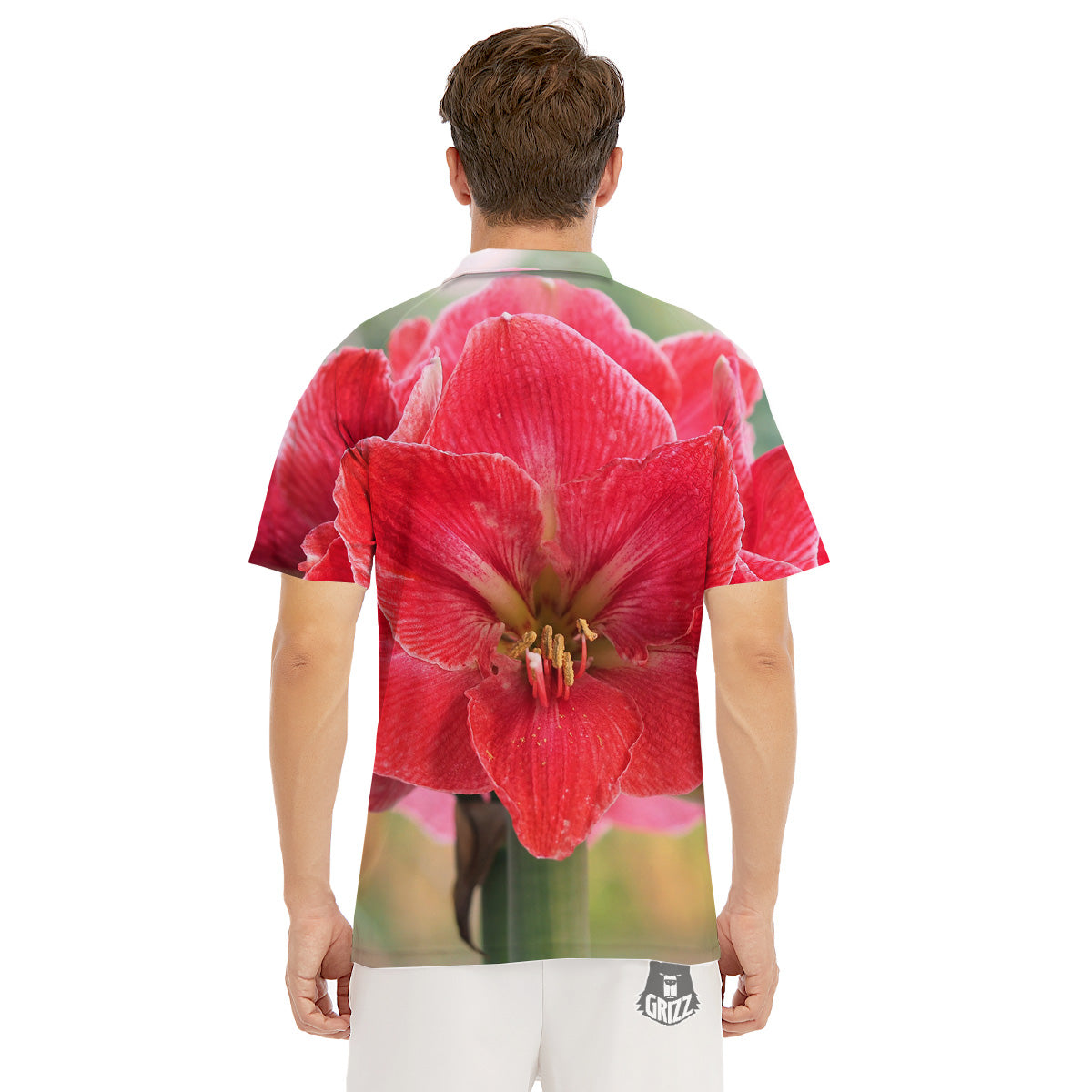 Fresh Amaryllis Print Men's Golf Shirts-grizzshop