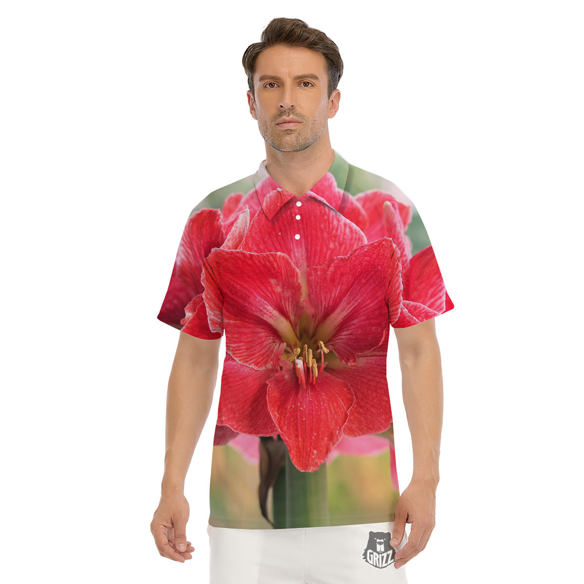 Fresh Amaryllis Print Men's Golf Shirts-grizzshop