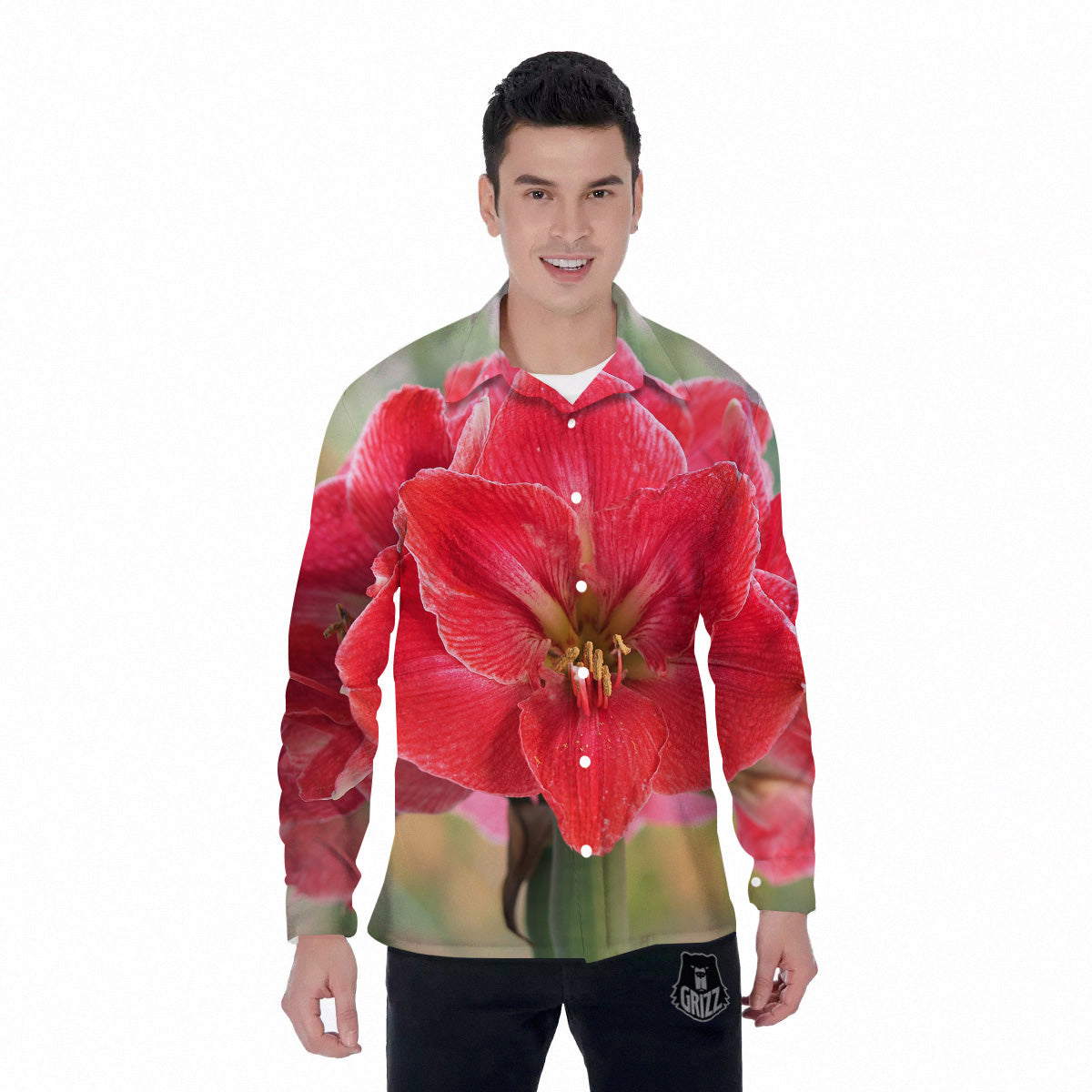 Fresh Amaryllis Print Men's Long Sleeve Shirts-grizzshop