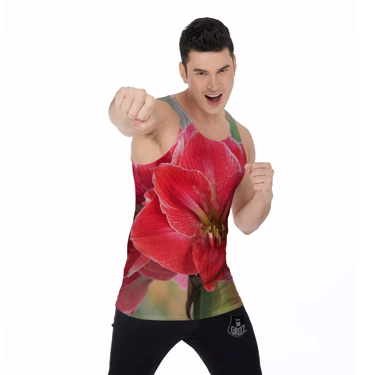 Fresh Amaryllis Print Men's Tank Top-grizzshop