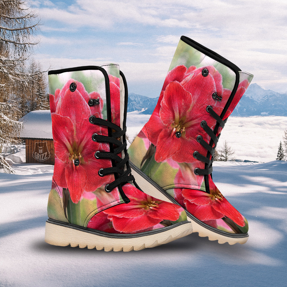 Fresh Amaryllis Print Snow Boots-grizzshop