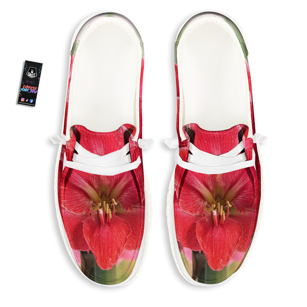 Fresh Amaryllis Print White Loafers-grizzshop