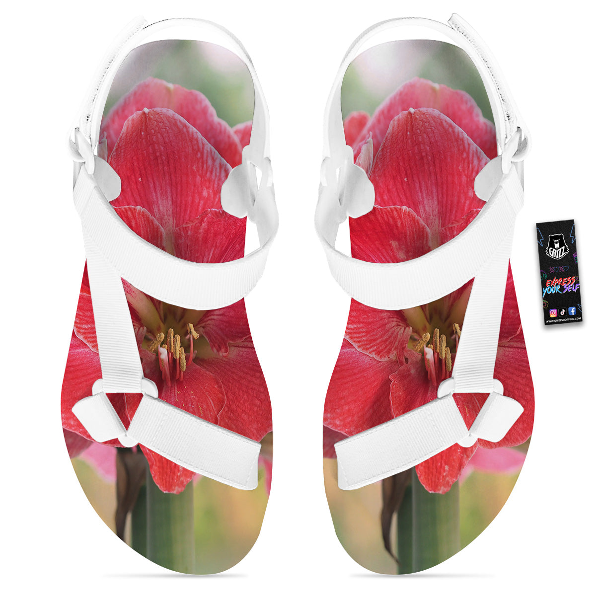 Fresh Amaryllis Print White Open Toe Sandals-grizzshop
