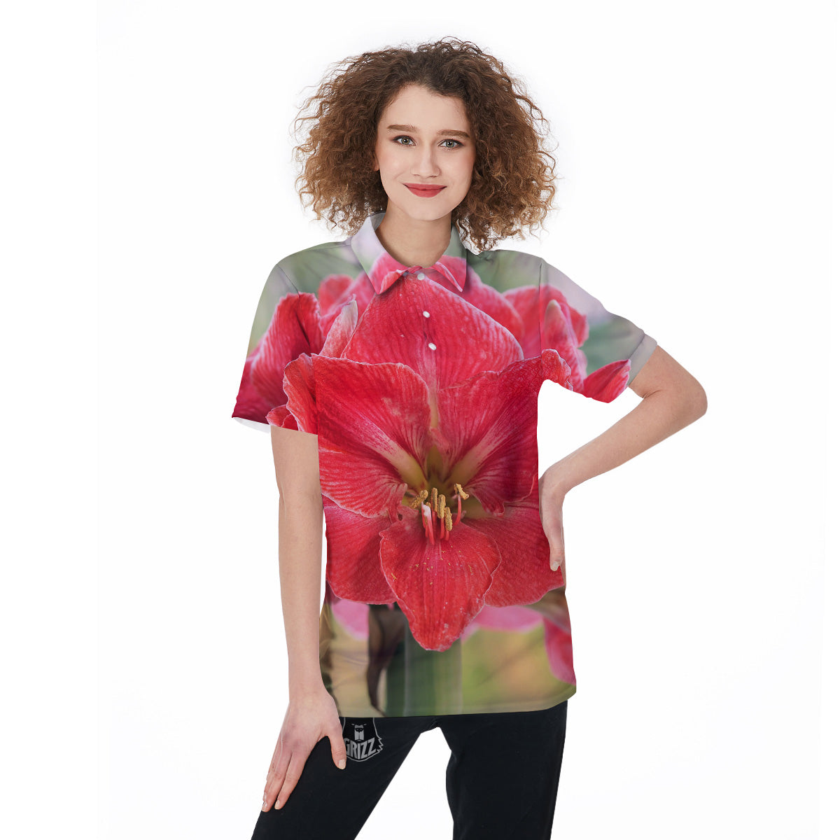 Fresh Amaryllis Print Women's Golf Shirts-grizzshop