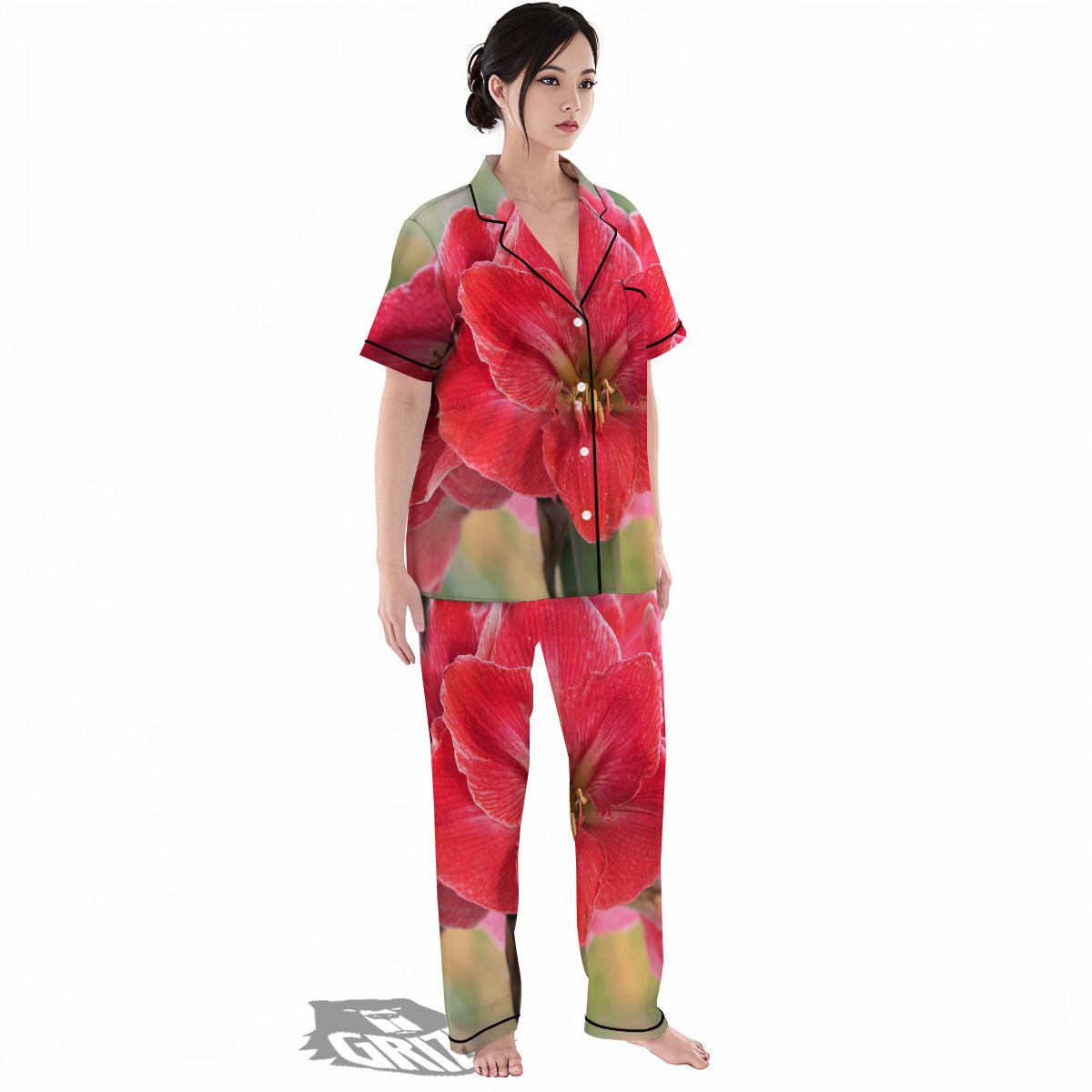 Fresh Amaryllis Print Women's Pajamas Set-grizzshop