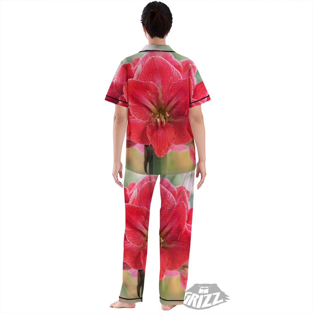 Fresh Amaryllis Print Women's Pajamas Set-grizzshop