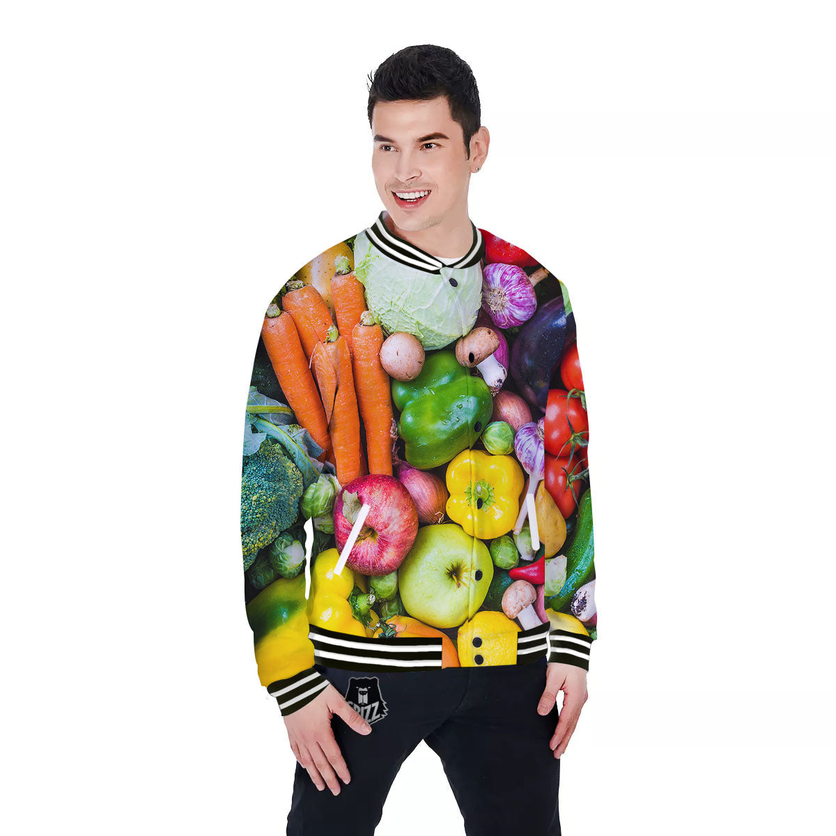 Fresh Green Fruit And Vegetables Print Baseball Jacket-grizzshop