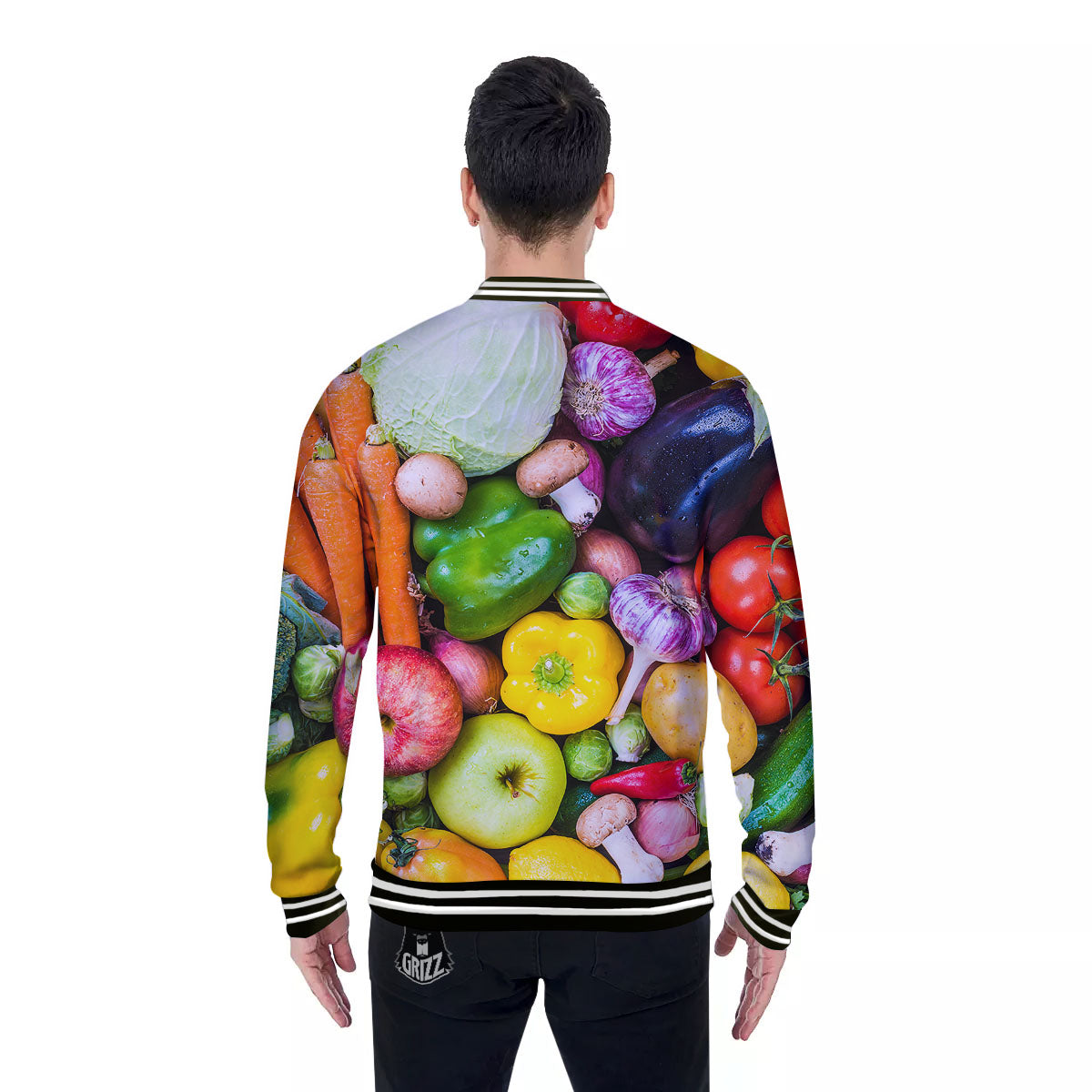 Fresh Green Fruit And Vegetables Print Baseball Jacket-grizzshop
