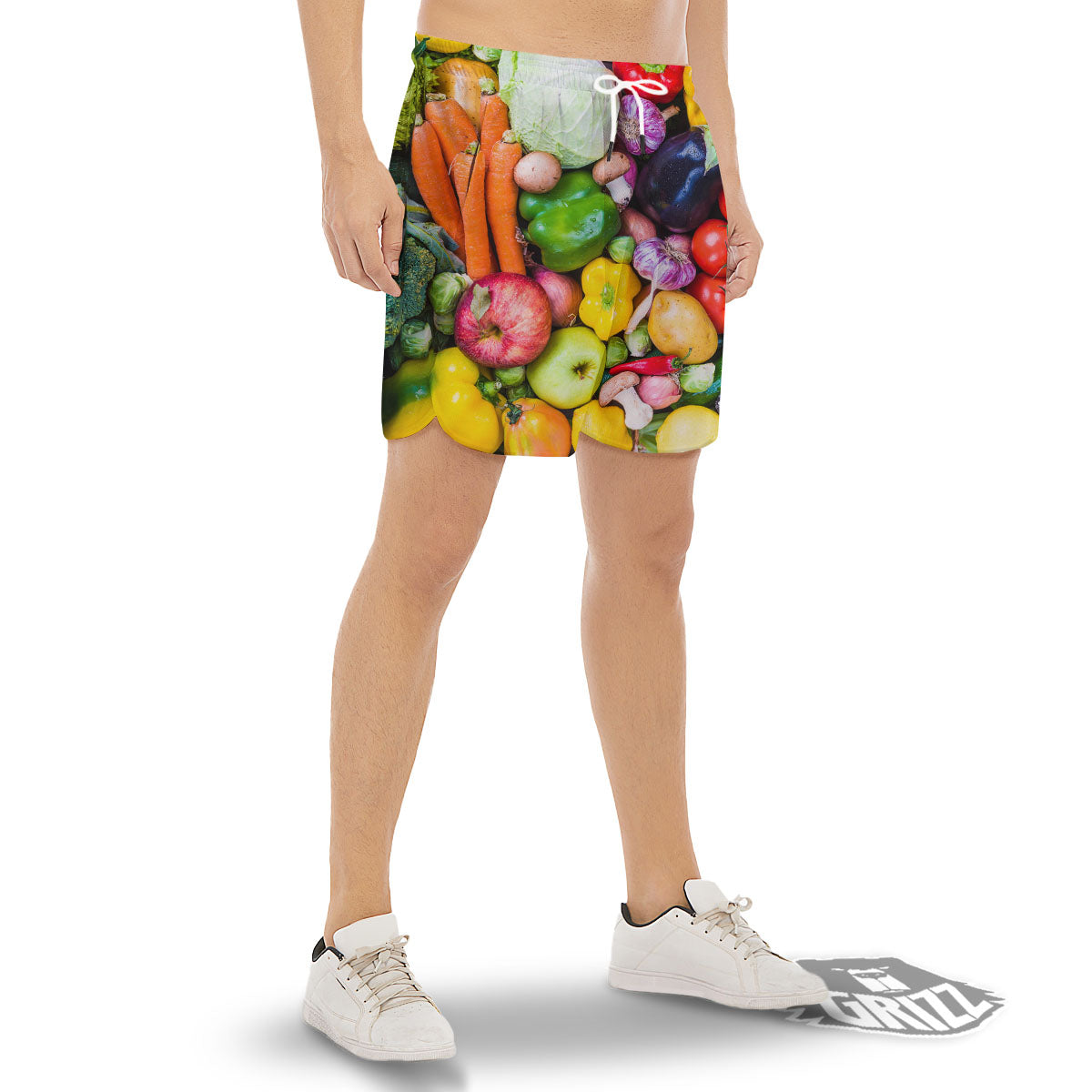 Fresh Green Fruit And Vegetables Print Men's Gym Shorts-grizzshop