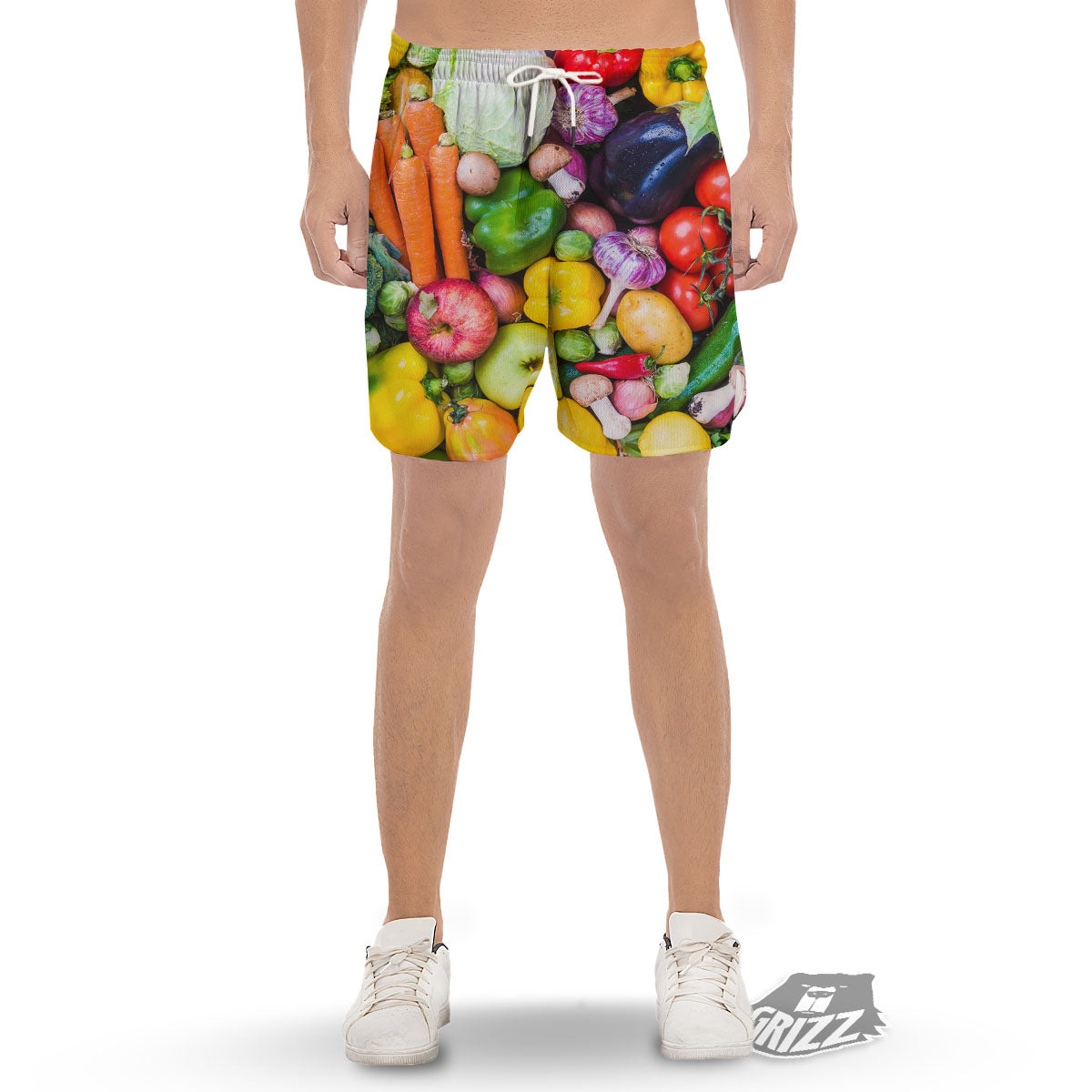 Fresh Green Fruit And Vegetables Print Men's Gym Shorts-grizzshop