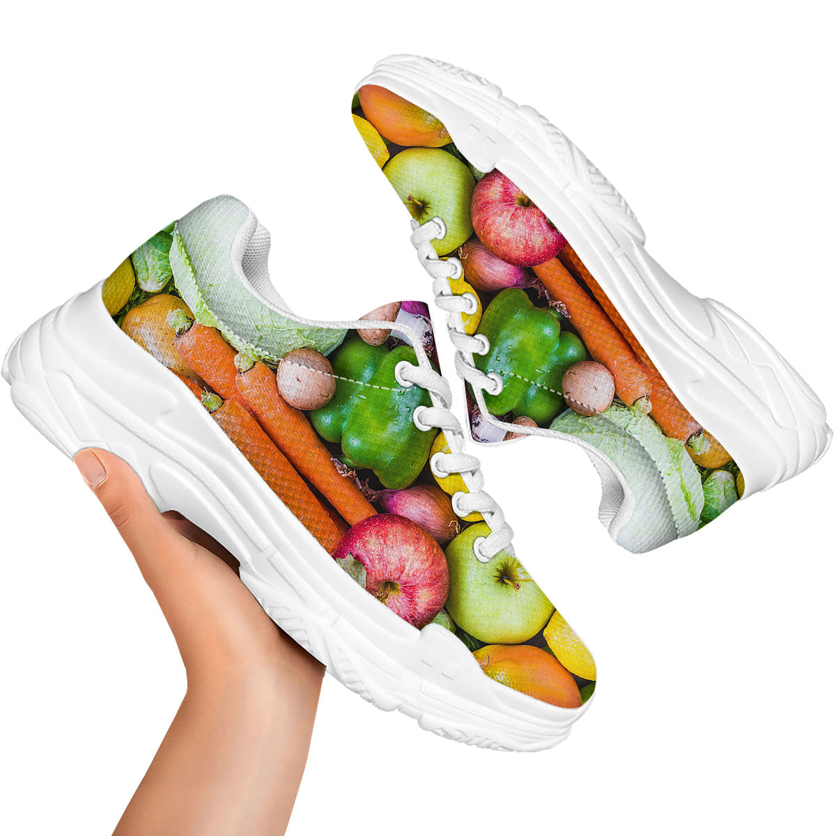 Fresh Green Fruit And Vegetables Print White Chunky Shoes-grizzshop