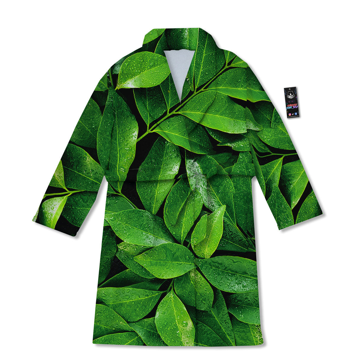 Fresh Leaf Green Print Bathrobe-grizzshop