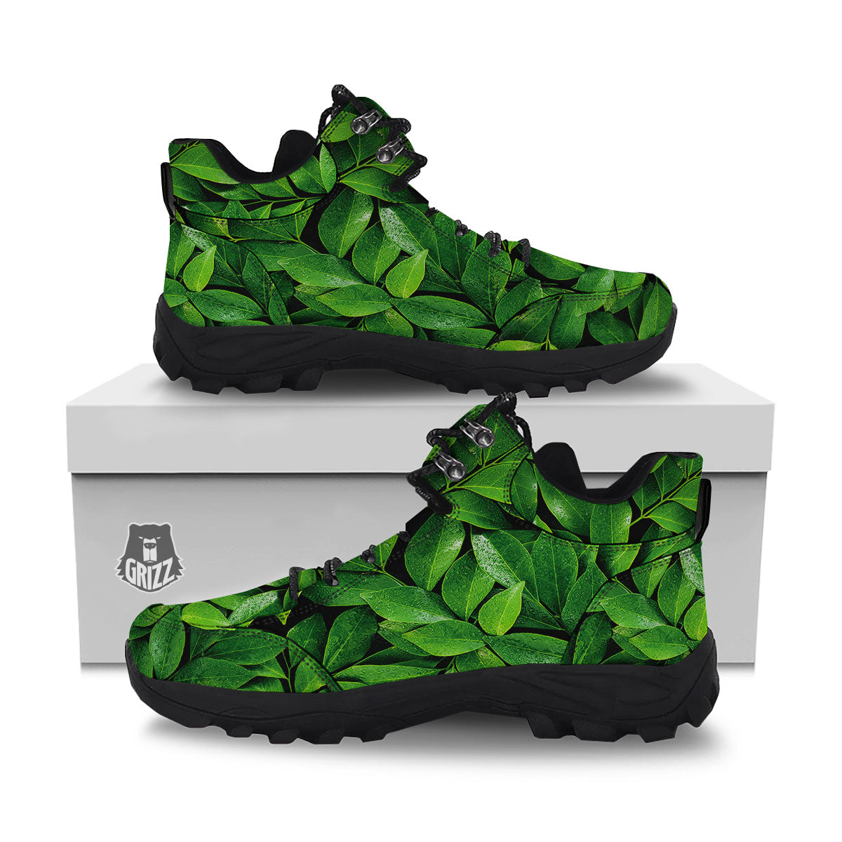 Fresh Leaf Green Print Hiking Shoes-grizzshop