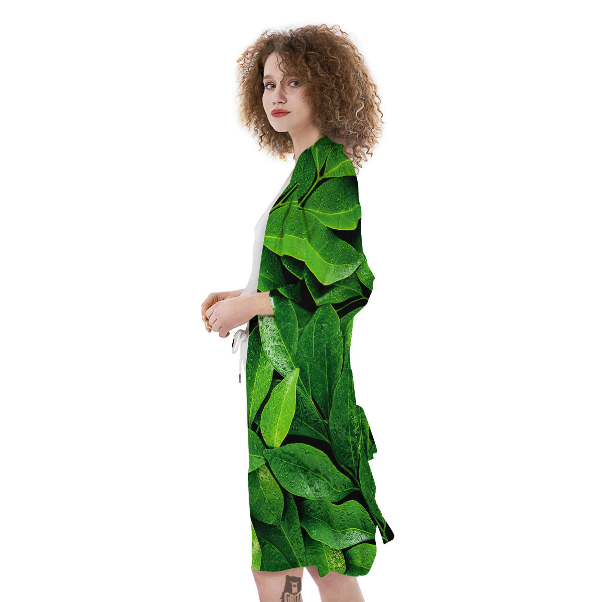 Fresh Leaf Green Print Kimono-grizzshop