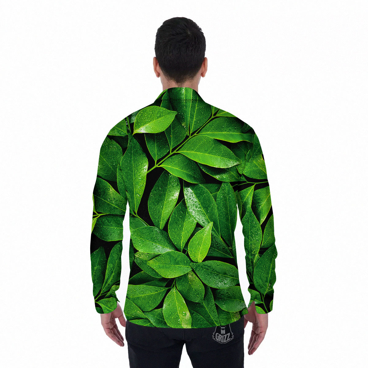 Fresh Leaf Green Print Men's Long Sleeve Shirts-grizzshop