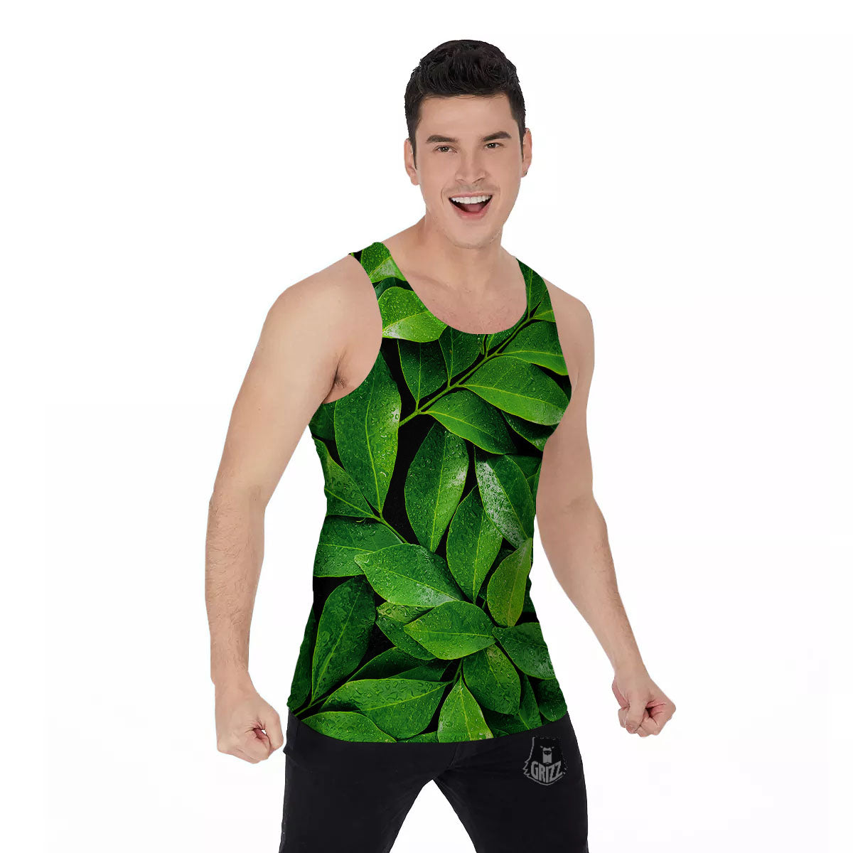 Fresh Leaf Green Print Men's Tank Top-grizzshop