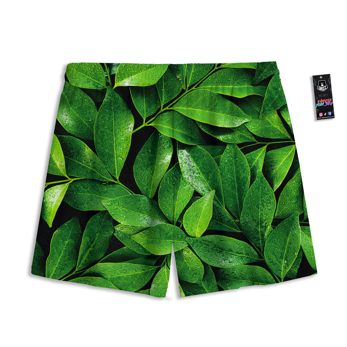 Fresh Leaf Green Print Mesh Shorts