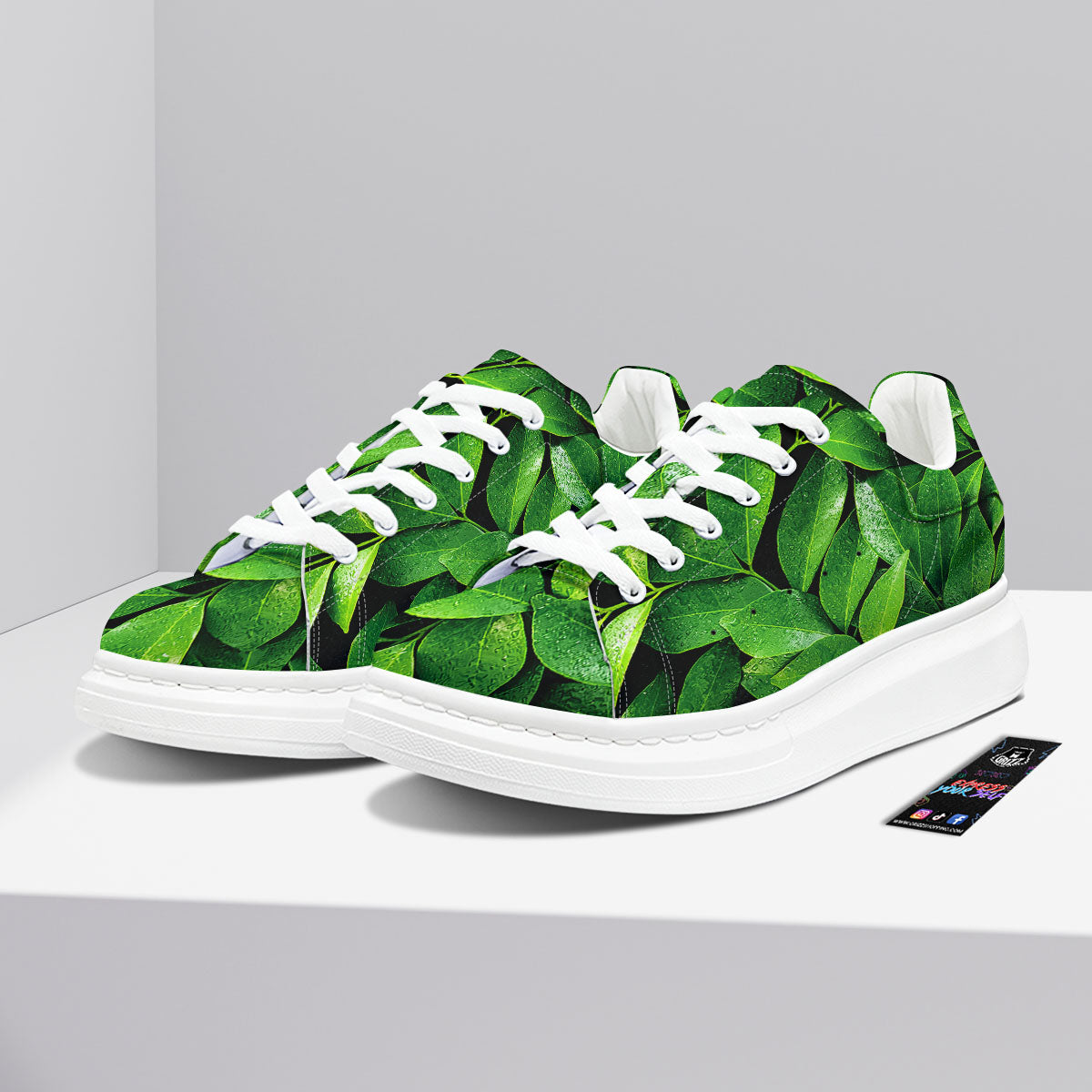 Fresh Leaf Green Print Platform Shoes-grizzshop