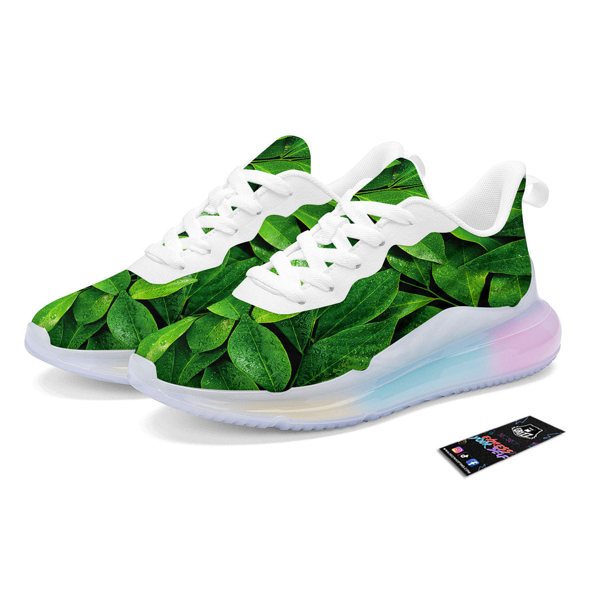 Fresh Leaf Green Print Running Sneakers-grizzshop