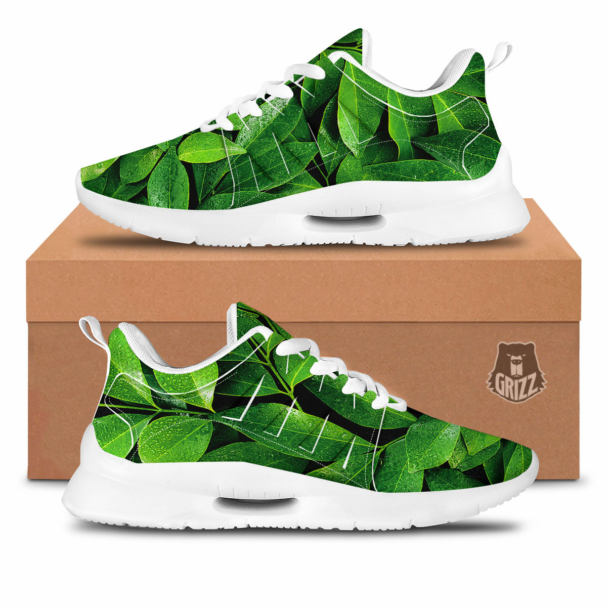 Fresh Leaf Green Print Tennis Shoes-grizzshop