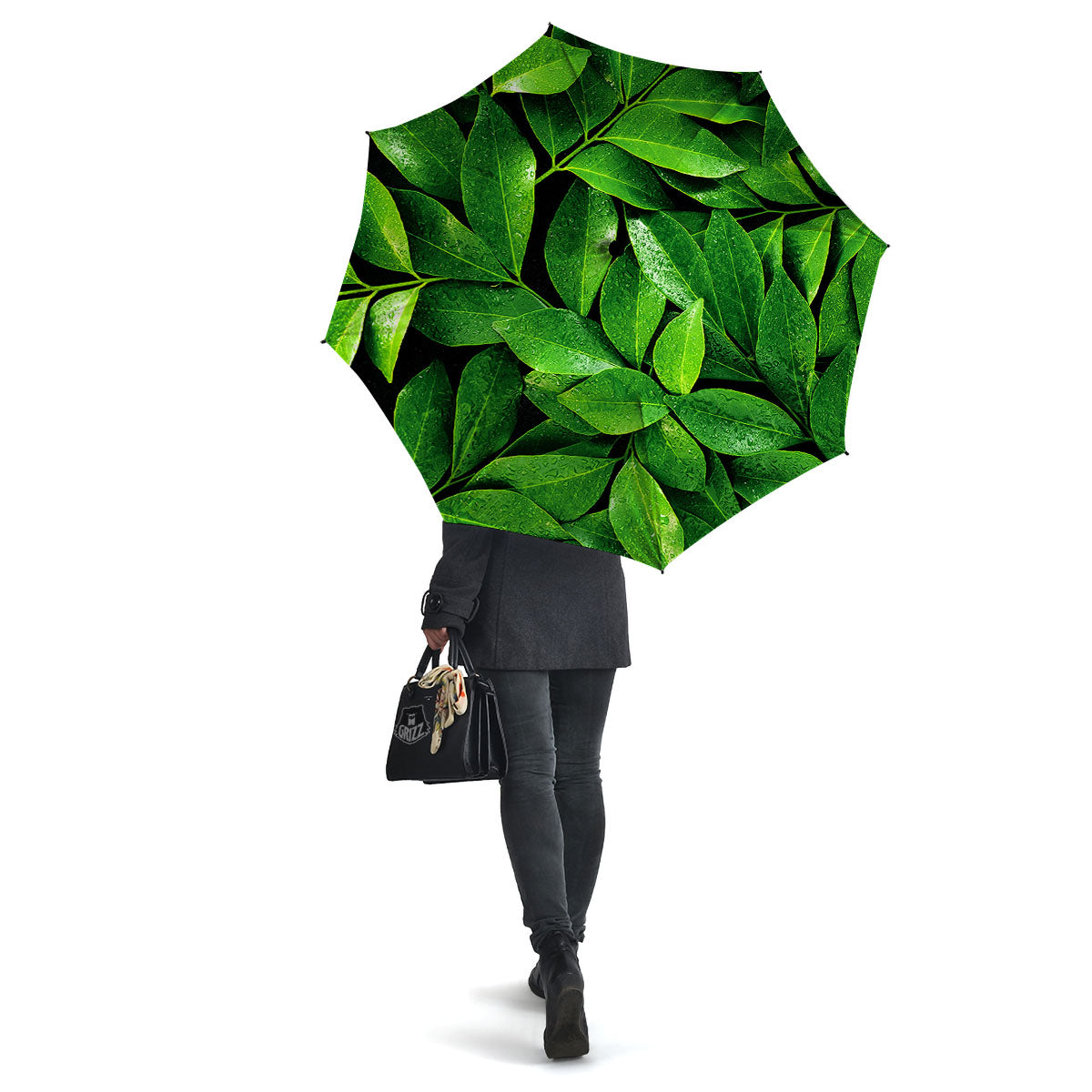 Fresh Leaf Green Print Umbrella-grizzshop