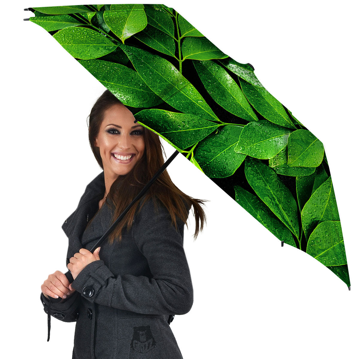 Fresh Leaf Green Print Umbrella-grizzshop