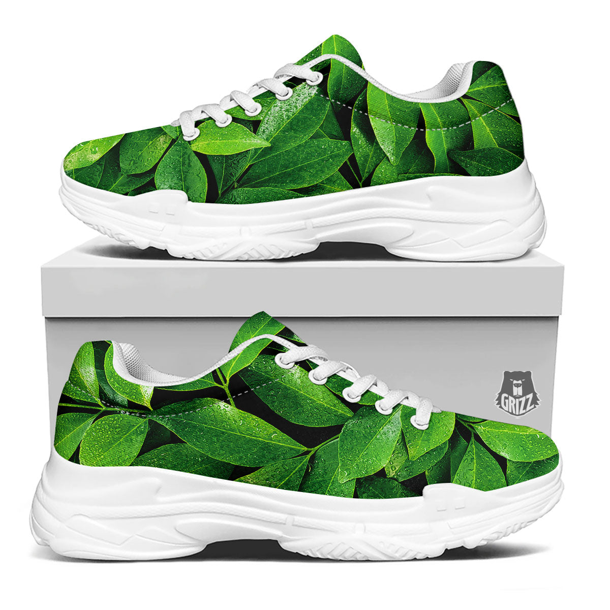 Fresh Leaf Green Print White Chunky Shoes-grizzshop