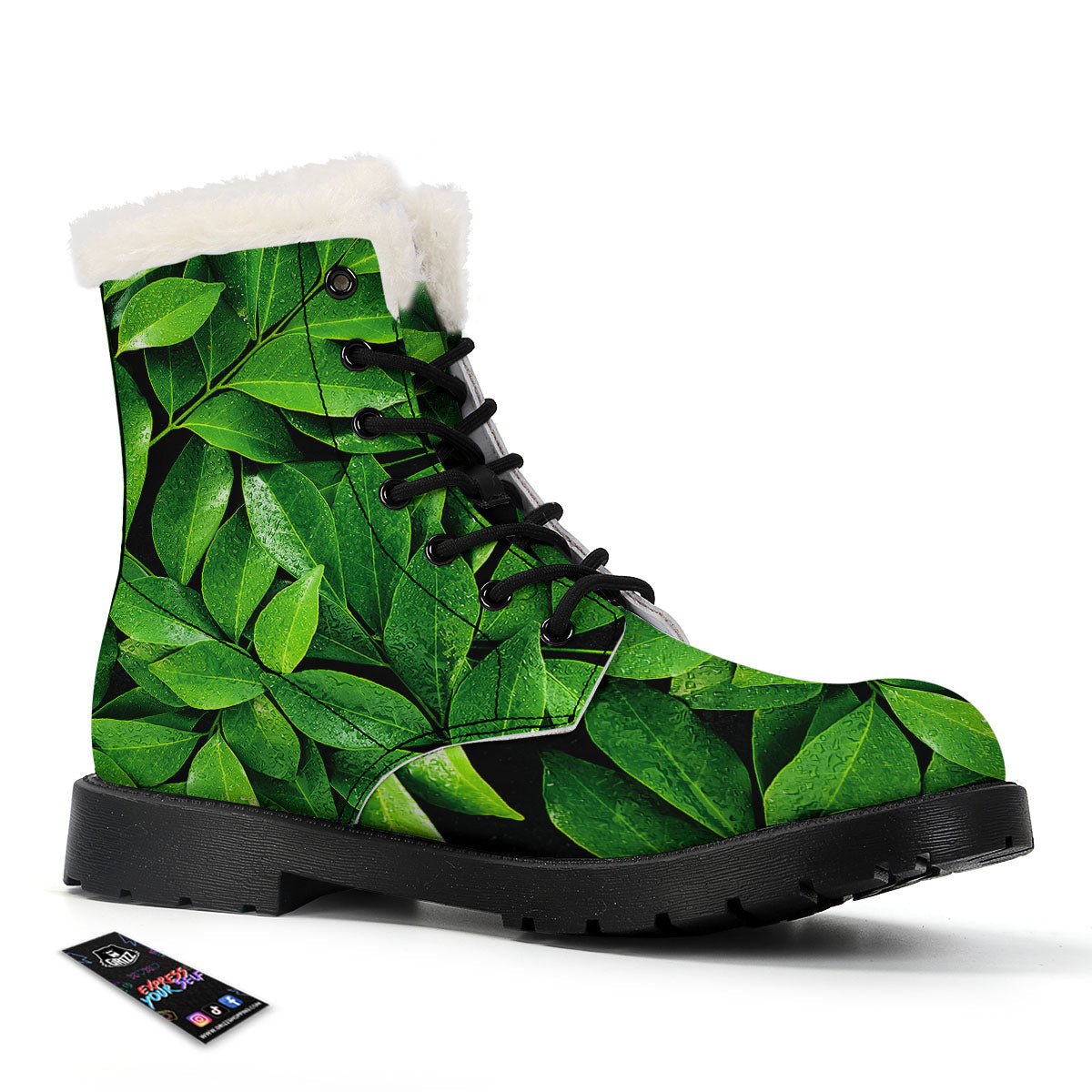 Fresh Leaf Green Print Winter Boots-grizzshop