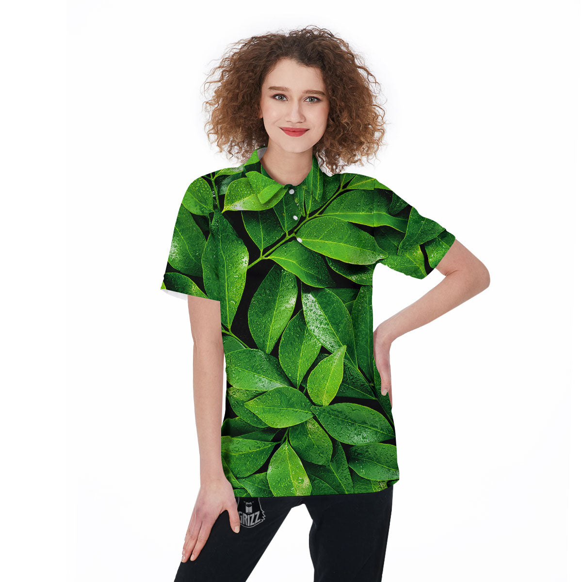 Fresh Leaf Green Print Women's Golf Shirts-grizzshop