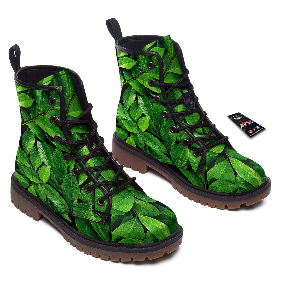 Fresh Leaf Green Print Work Boots-grizzshop