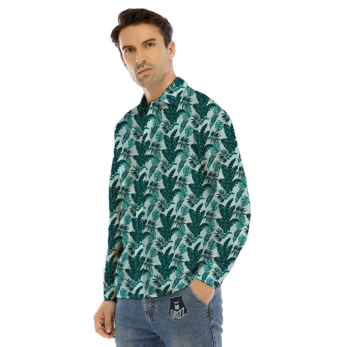 Fresh Leaf Tropical Print Men's Dress Shirts-grizzshop