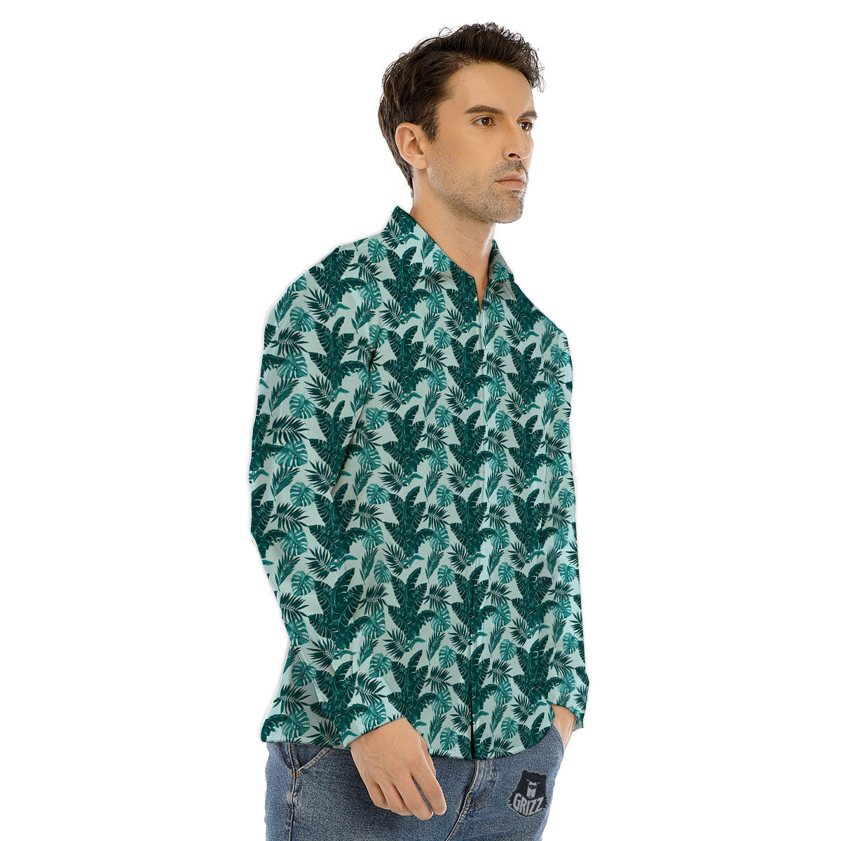 Fresh Leaf Tropical Print Men's Dress Shirts-grizzshop