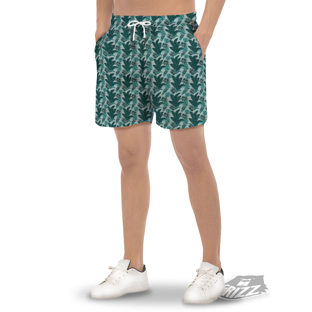 Fresh Leaf Tropical Print Men's Gym Shorts-grizzshop