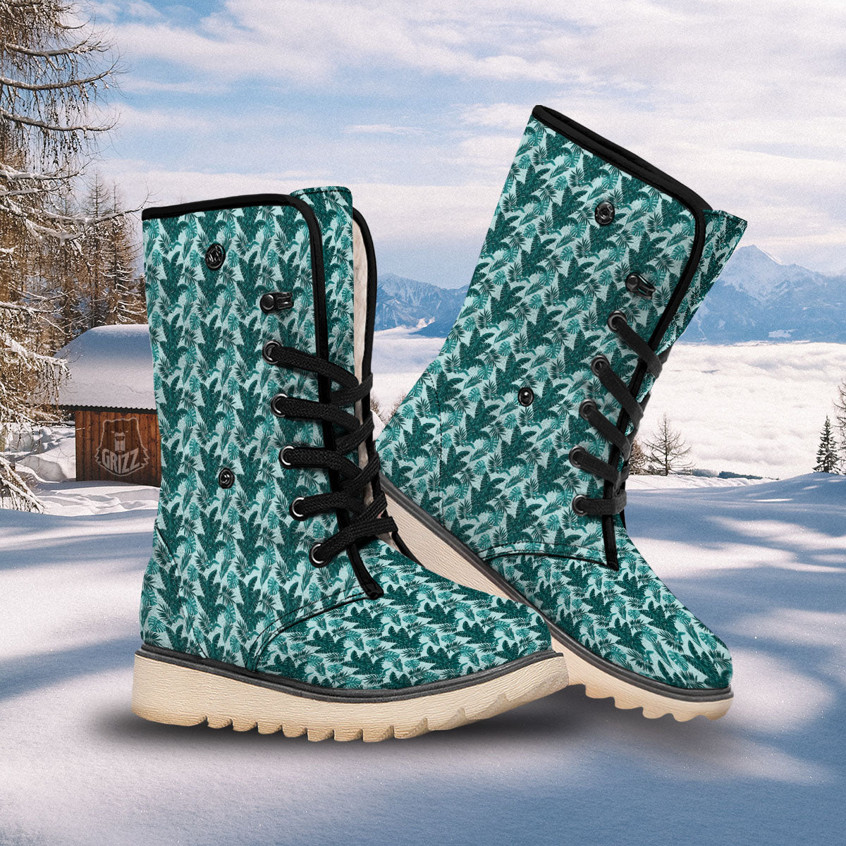 Fresh Leaf Tropical Print Snow Boots-grizzshop